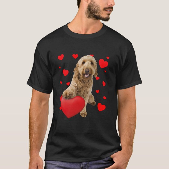 T-shirt Funny Goldendoodle Coeurs de chien Joyeux Valentin (Devant)