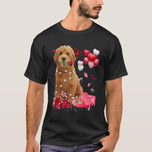 T-shirt Funny Goldendoodle Rose Heart Happy Valentine Day  (Devant)