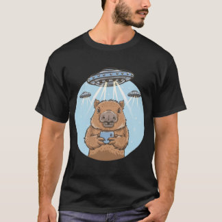 T-shirt Funny Graphic Tee Capybara Selfie avec OVNI bizarr