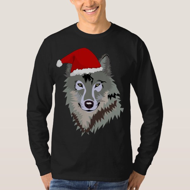 T-shirt Funny Gray Wolf Noël Santa Hat Wolves (Devant)