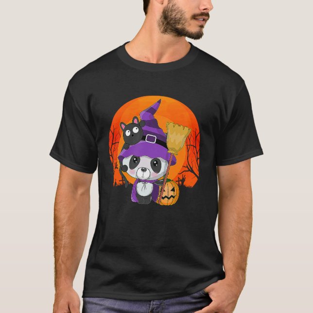 T-shirt Funny Halloween Cute Panda Kitty Cat Witch Costume (Devant)