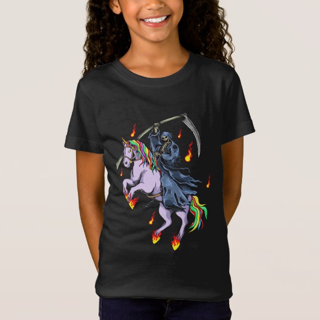 T-Shirt Funny Halloween Reaper manches Unicorn (Devant)