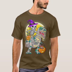 T-shirt Funny Halloween Skeleton Riding Mummy Dinosaur