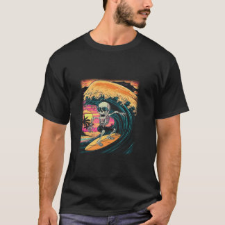 T-shirt Funny Halloween Squelette Éffrayant Surf T Chemise