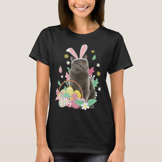 T-shirt Funny happy easter cute cat bunny eggs basket rabb (Devant)