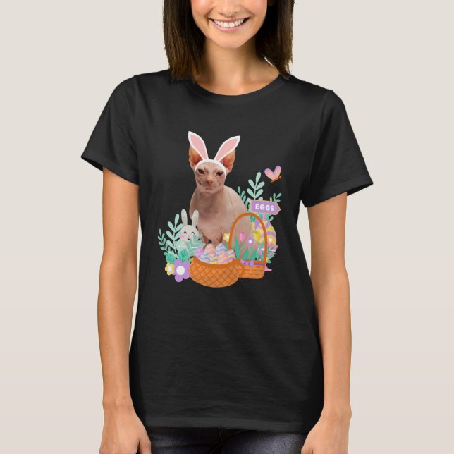 T-shirt Funny happy easter sphynx cat bunny eggs basket ra (Devant)