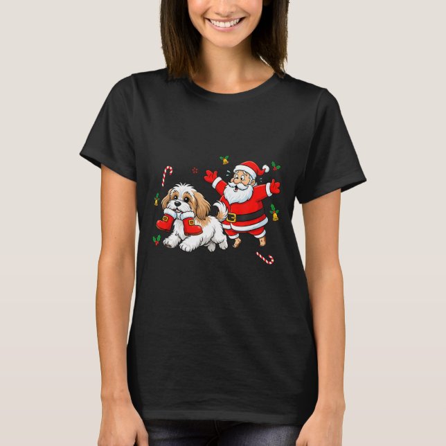T-shirt Funny Havanese Santa Claus Boots Christmas Womens  (Devant)