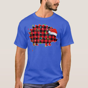 T-shirt Funny Hérisson Arbre de Noël Red Plaid Xmas Anima