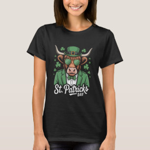 T-shirt Funny Highland Cow Tee Irish Lucky Shamrock St Pat
