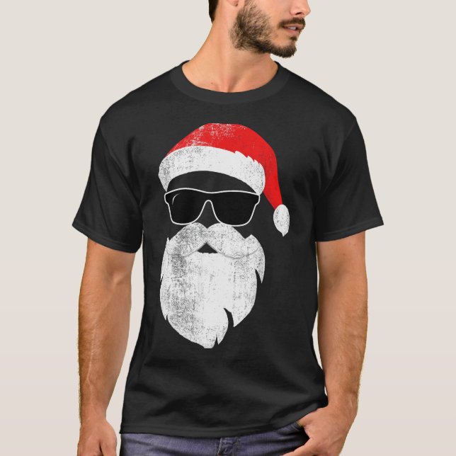 T-shirt Funny Hipster Santa Face With Hat Beard &amp; Gles (Devant)