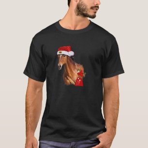 T-shirt Funny Horse Noël Santa Hat Amoureux des animaux de