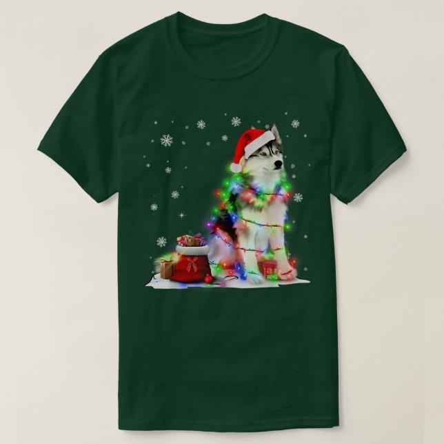 T-shirt Funny Husky Chien Tree lumières de Noël Jeu de Noë (Design devant)