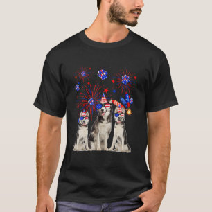 T-shirt Funny Husky Dogs American Flag Lover Joyeux 4E De
