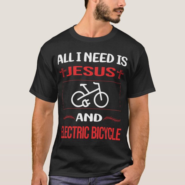 T-shirt Funny Jesus Electric Vélo E vélo Ebike (Devant)