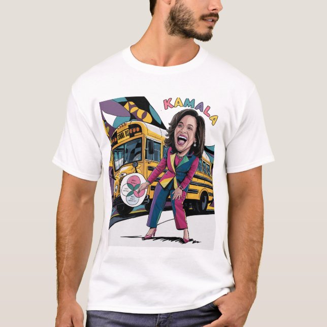 T-shirt Funny Kamala Harris devant l'autobus scolaire (Devant)