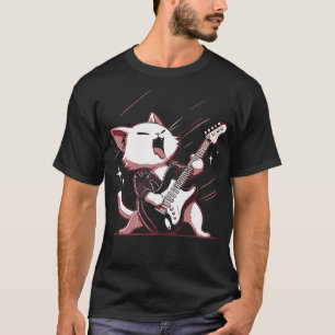 T-shirt Funny Kawaii Chat Jouer sur guitaR électrique
