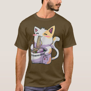T-shirt Funny Kawaii Chat Manger Ramen Anime Japonais 