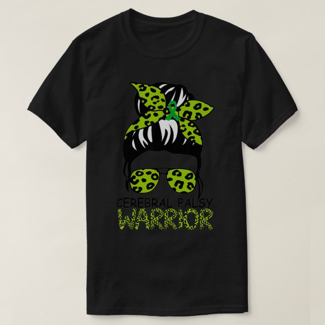 T-shirt Funny Leopard Messy Cheveux Bun Cérébral Palsy War (Design devant)