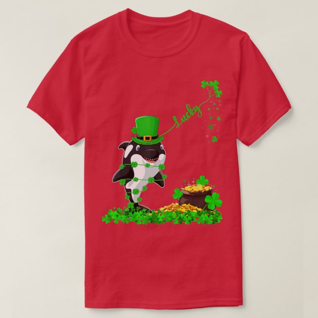 T-shirt Funny Leprechaun Casquette Lucky Orca Fish St  (Design devant)