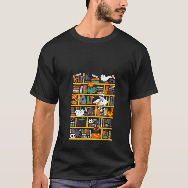 T-shirt Funny Librairie Librairie Citrouille Halloween Éff (Devant)