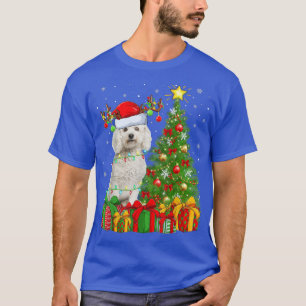 T-shirt Funny Lighting Xmas Tree Santa Hat Bichon Frise Ch