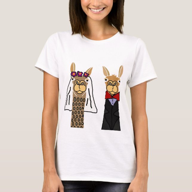T-shirt Funny Llama Mariée et Mariage de chambre (Devant)