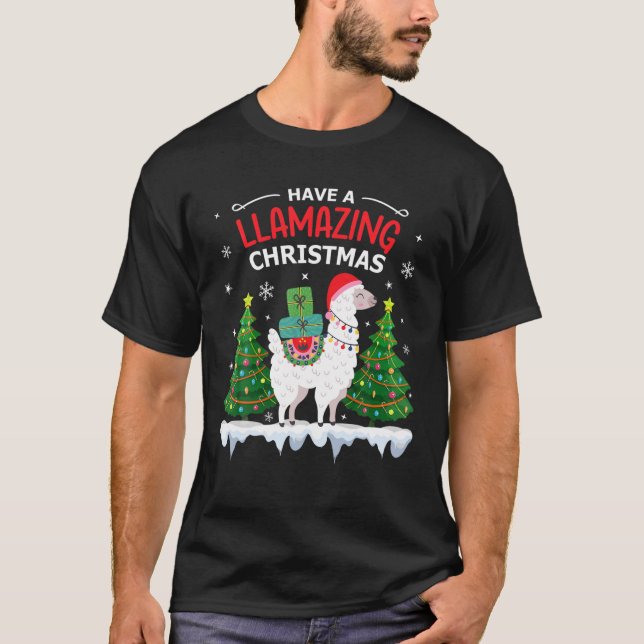 T-shirt Funny Llama Santa Hat Noël Pyjamas Alpaca Lla (Devant)