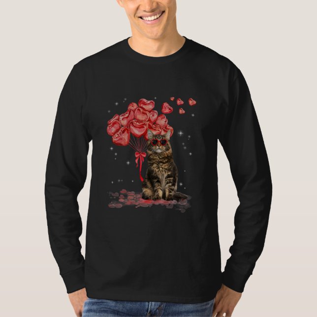 T-shirt Funny Maine Coon Heart Valentines Day Cat Dad Mom (Devant)