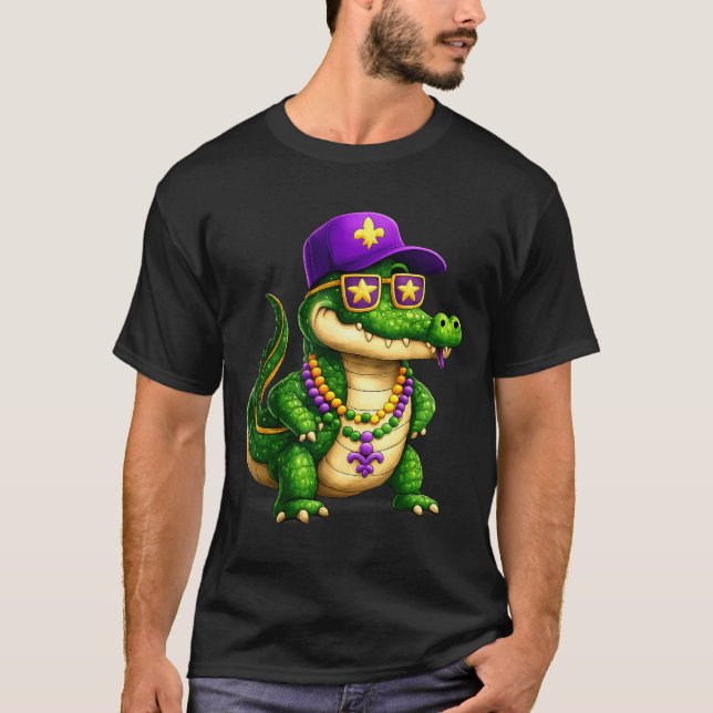T-shirt Funny Mardi Gras Alligator Beads Carnival Celebrat (Devant)