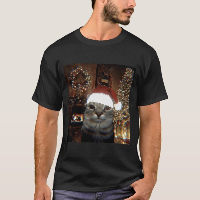 T-shirt Funny Meme Cat Taking A Selfie Christmas Xmas Ligh (Devant)