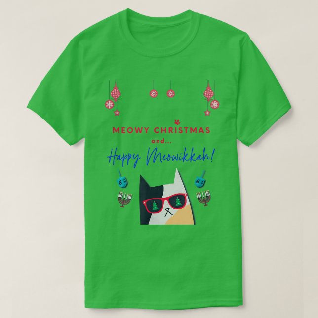 T-shirt Funny Meow Noël et Happy Meowikkah Amoureux des ch (Design devant)