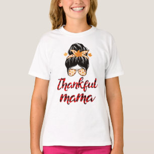 T-shirt Funny Messy Bun One Thankful Mama Automne