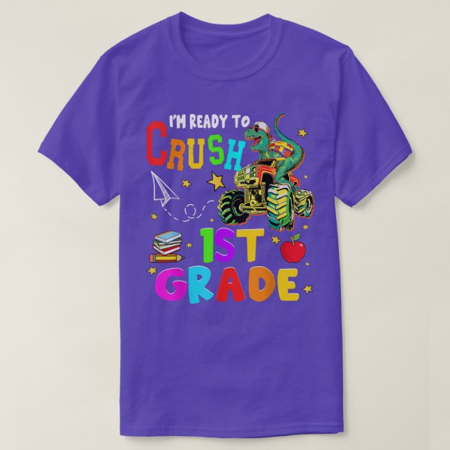 T-shirt Funny Monster Truck and Dinosaur Ready To Crush 1s (Design devant)