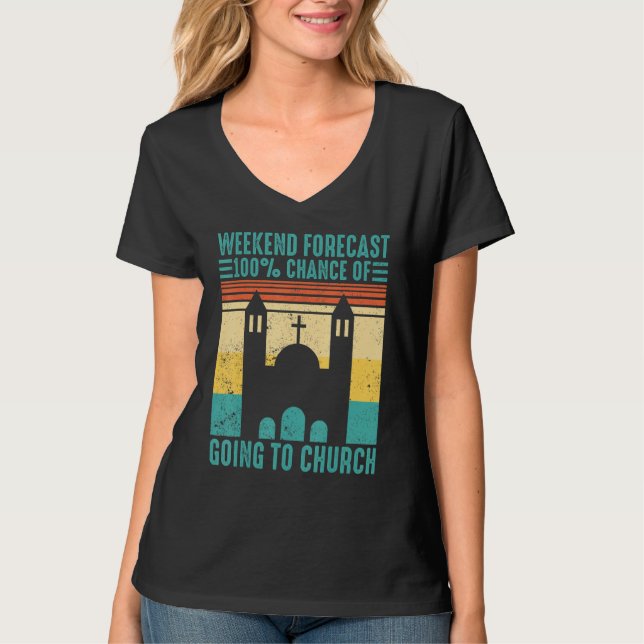 T-shirt Funny Mormon Weekend Forecast 100 Chance of Going  (Devant)