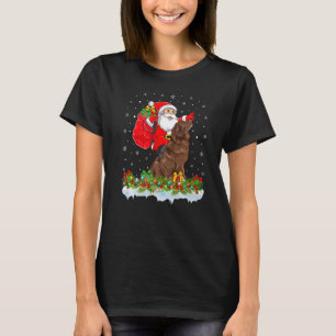 T-shirt Funny Noël Père Noël équitation Terre-Neuve Chien 