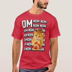 T-shirt Funny Om Nom Nom Nom Orange Chat Manger Pepperoni 