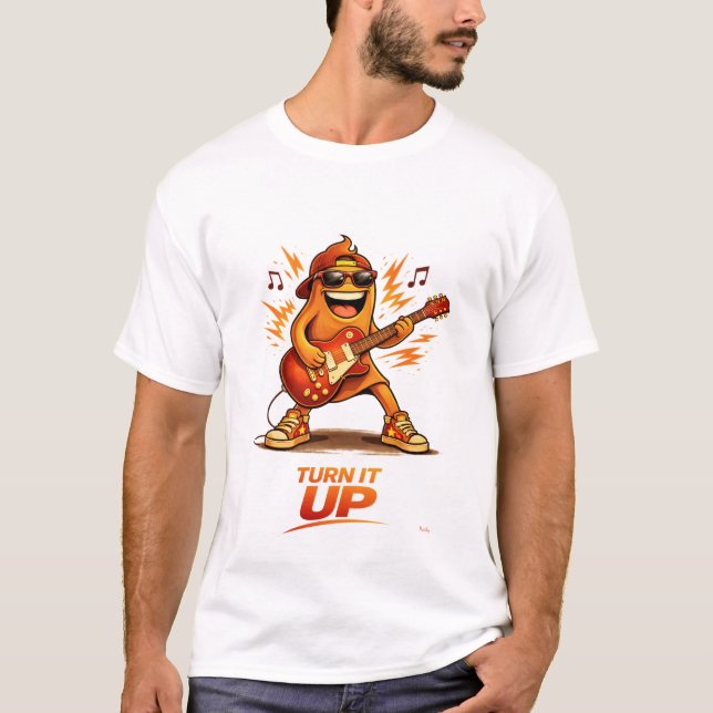 T-shirt Funny Orange Guitar Player Character Music (Devant)