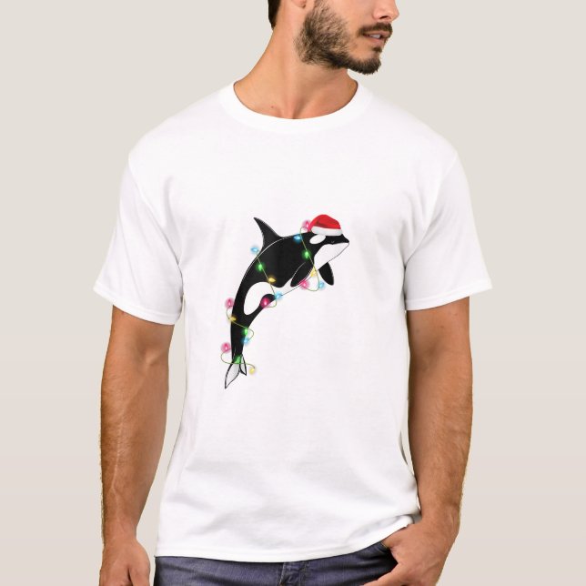 T-shirt Funny Orca Tueur Baleine Santa Chapeau Mer de Noël (Devant)