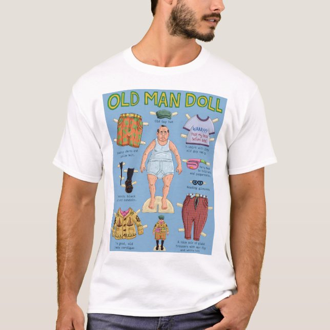 T-shirt FUNNY Over the Hill - Old MAN Paper Doll. (Devant)