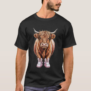 T-shirt Funny Pâques Highland Cow Bunny Pantoufles Mignon