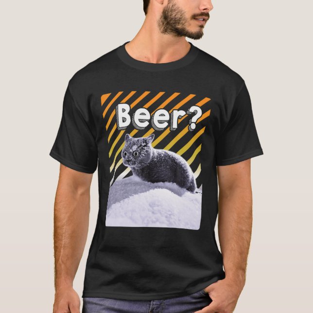 T-shirt Funny Party Black Beer Cat With Sunglasses - Beer? (Devant)