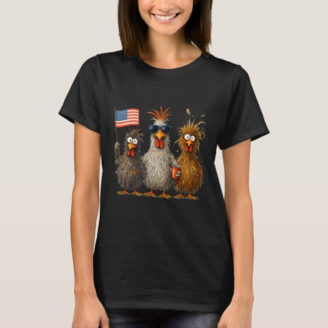 T-shirt Funny Patriotic Chickens Usa Flag 4th Of July Chic (Devant)