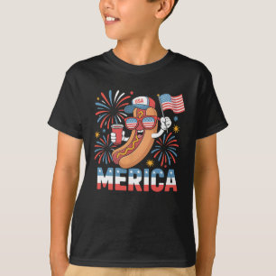 T-shirt Funny Patriotic Hotdog Américain Style 4 juillet B