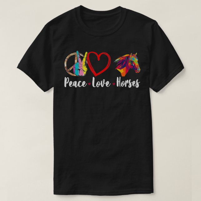 T-shirt Funny Peace Love Horses Graphisme (Design devant)