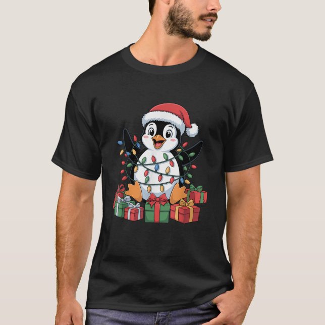 T-shirt Funny Penguin Santa Hat Animals Lovers Ugly Christ (Devant)