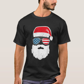 T-shirt Funny Père Noël Visage Lunettes de soleil patrioti
