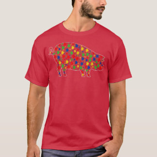 T-shirt Funny Pig Animals Puzzle Pieces Autism Awareness