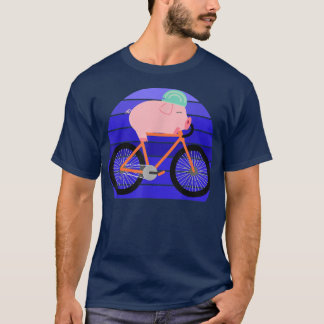 T-shirt Funny Pig Lover Riding Bike Novelty Animal Birthda