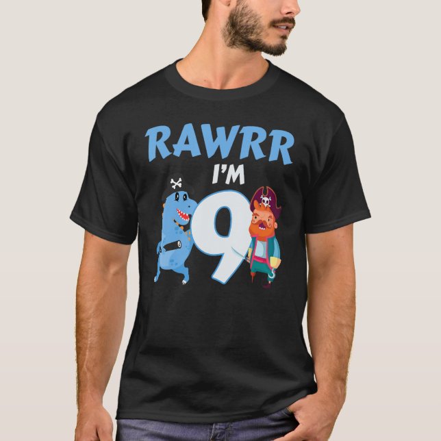 T-shirt Funny Pirate Shark J'ai 9 ans Anniversaire Garçon  (Devant)