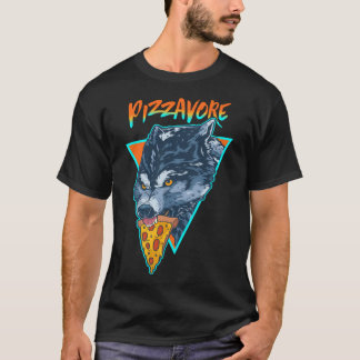T-shirt Funny Pizzavore Pizza Lover Pun Wolf Retro 90s Vap